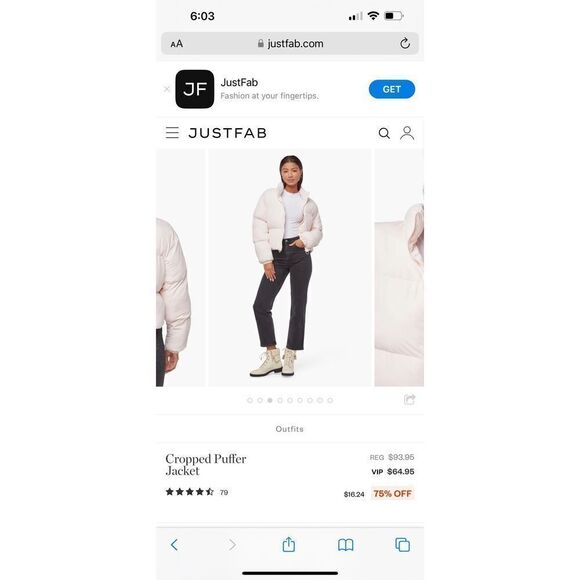 JUSTFAB - Cropped Puffer Jacket in RoseWater - Picture 1 of 5